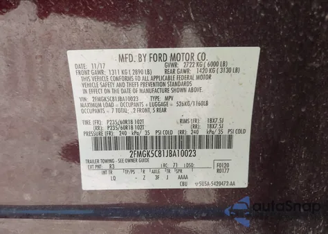 2018 Ford Flex Sel from USA, damaged, VIN 2FMGK5C81JBA10023